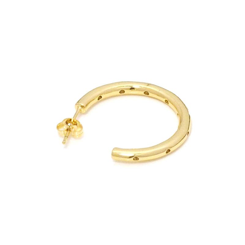 Gold CZ Round Hoop Stud Earrings, Sku#LK784