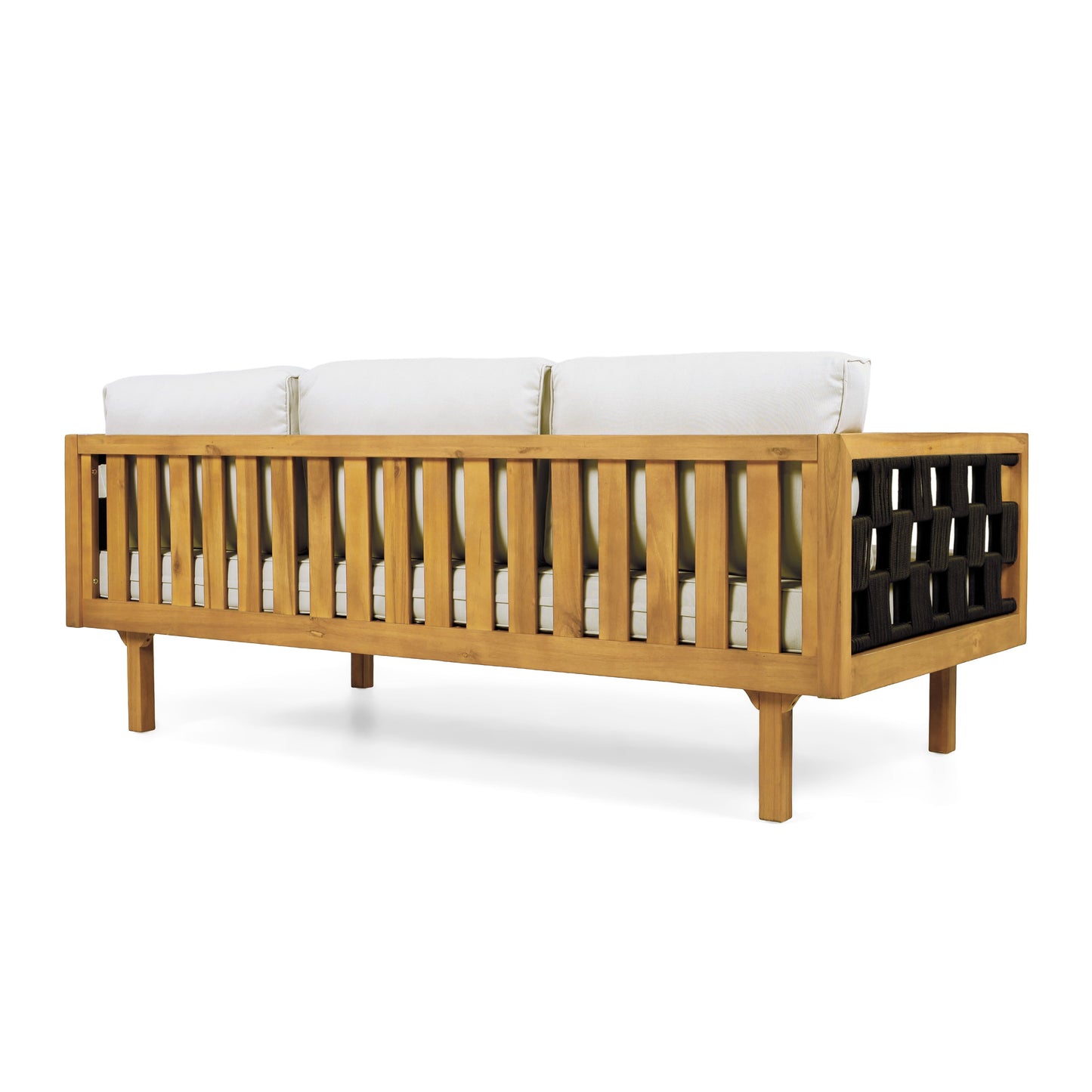Three-Seater Outdoor Daybed - Acacia Wood Teak Finish Frame with Light