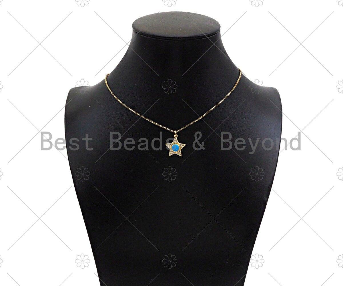 Gold Filled CZ Micro Pave Colorful Enamel Five Star Shape Pendant, 18K Gold Filled Charm, Necklace Bracelet Charm Pendant,15x17mm,Sku#B133