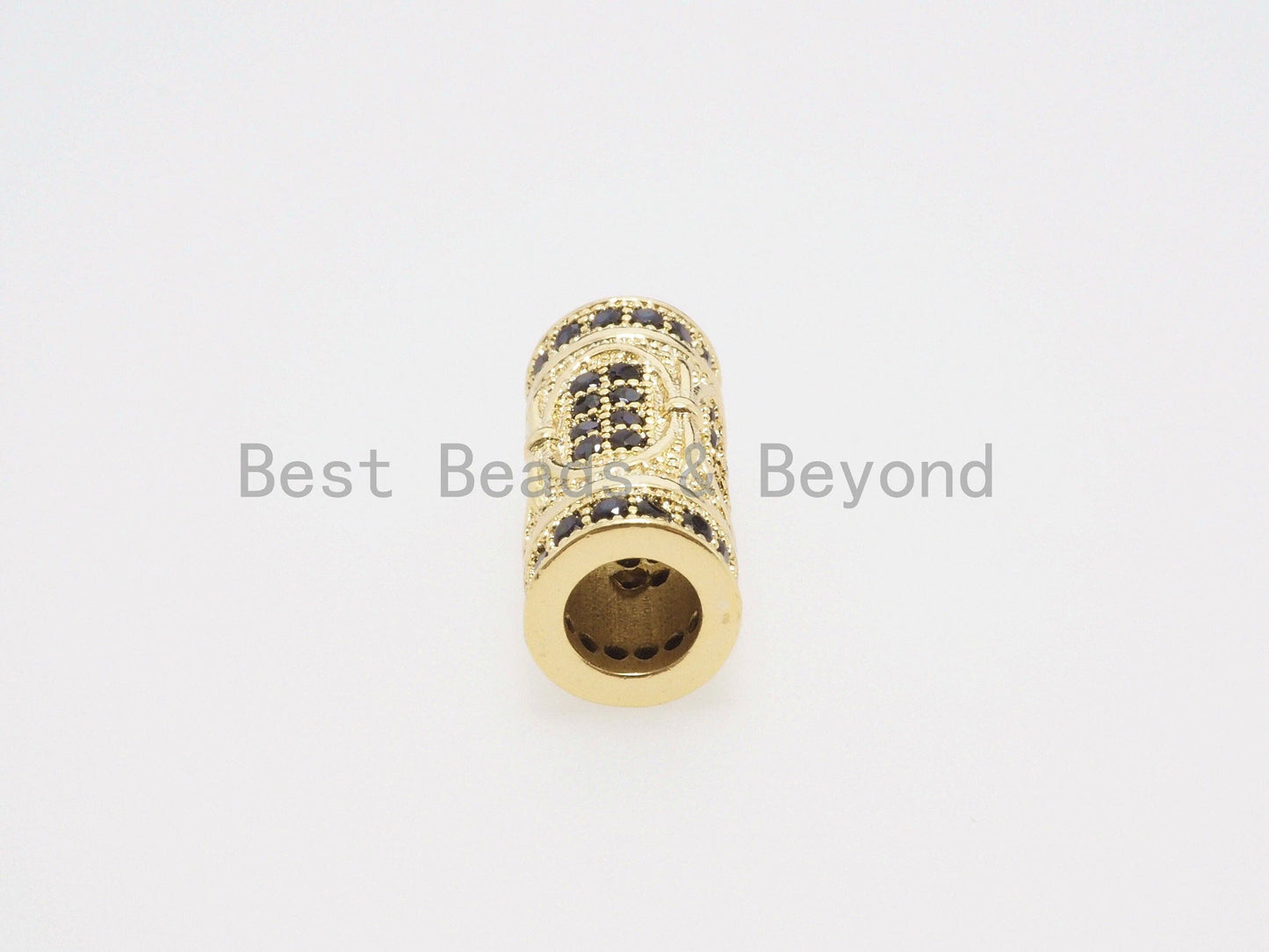CZ Micro Pave Large hole Tube spacer beads charms/Drum barrel beads, Black CZ,15x8mm, sku#G403