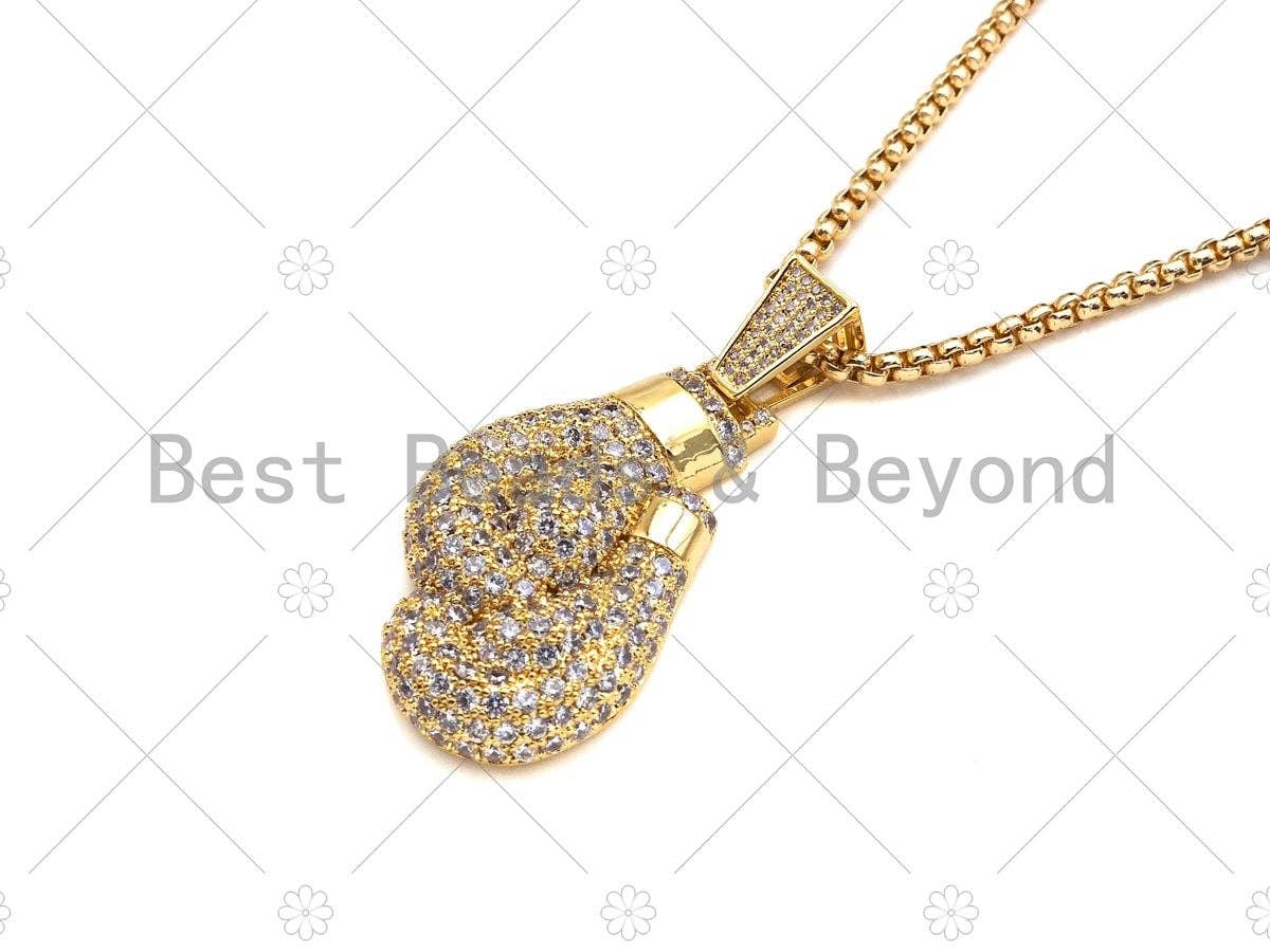 CZ Micro Pave 3D Boxing Gloves Shape Pendant/Charm,Cubic Zirconia Charm, Necklace Bracelet Charm Pendant,24x43mm, Sku#L507