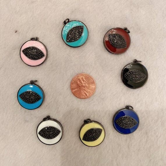 19mm Enamel Lip Round Charm Pendant,CZ Micro Pave Oil Drop Round Lip pendant,Enamel Charm,Enamel Jewelry,sku#F605L