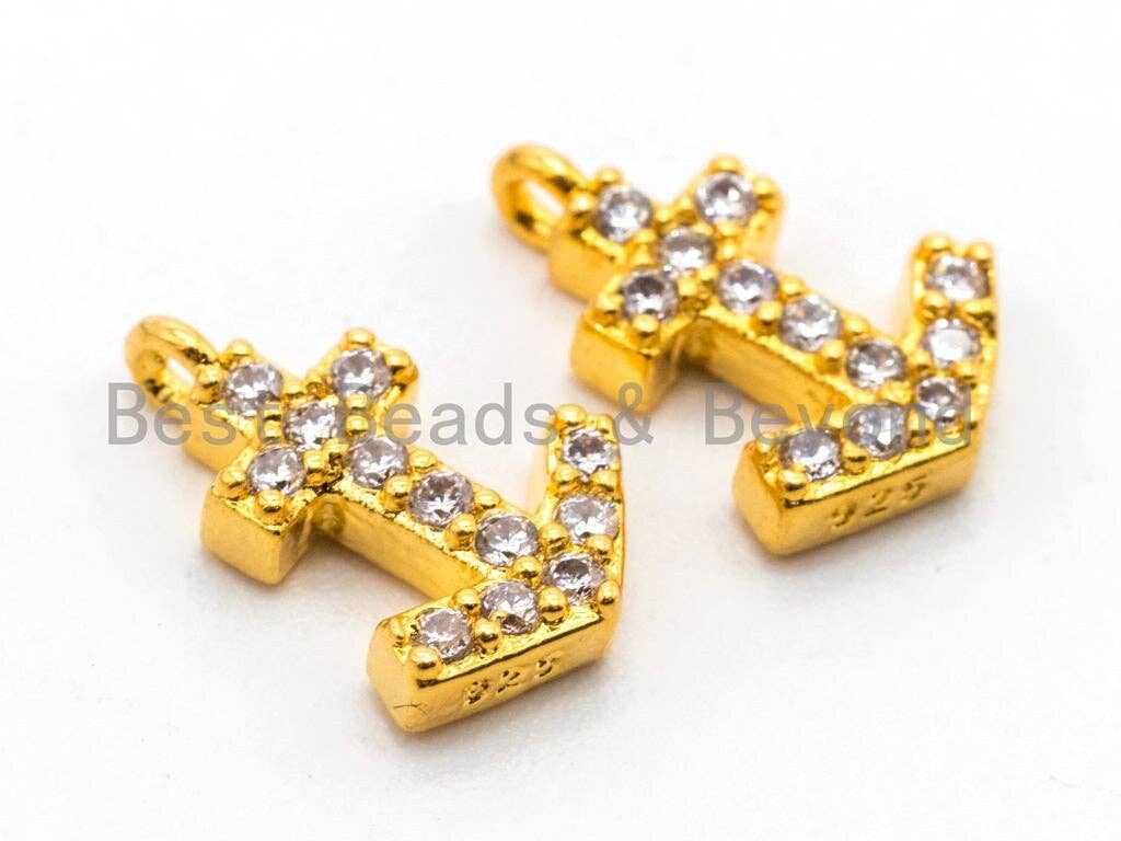 CZ Micro Pave Small Arrows Pendant/Charm, Cubic Zirconia Pendant Charm in Gold Rose Gold Black Silver Color, 7x10mm, sku#B76