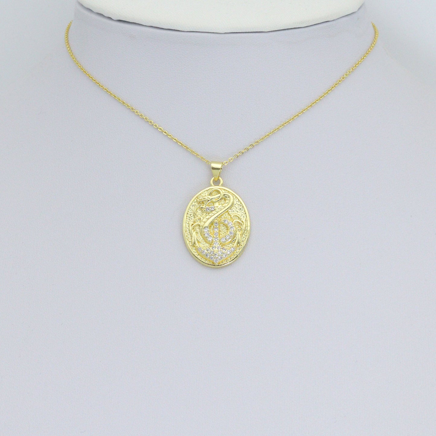 Clear CZ Anchor Oval Charm Pendant, Sku#LK1148