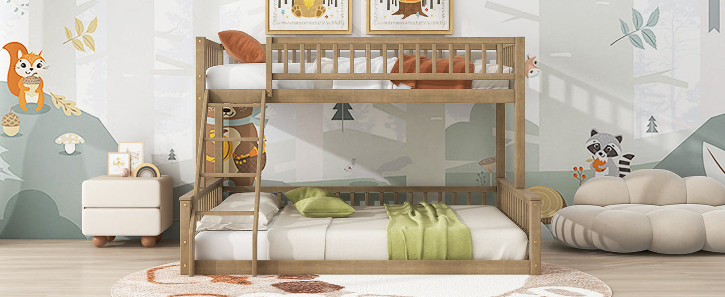 Twin XL Over Queen Bunk Bed with Ladder and Guardrails