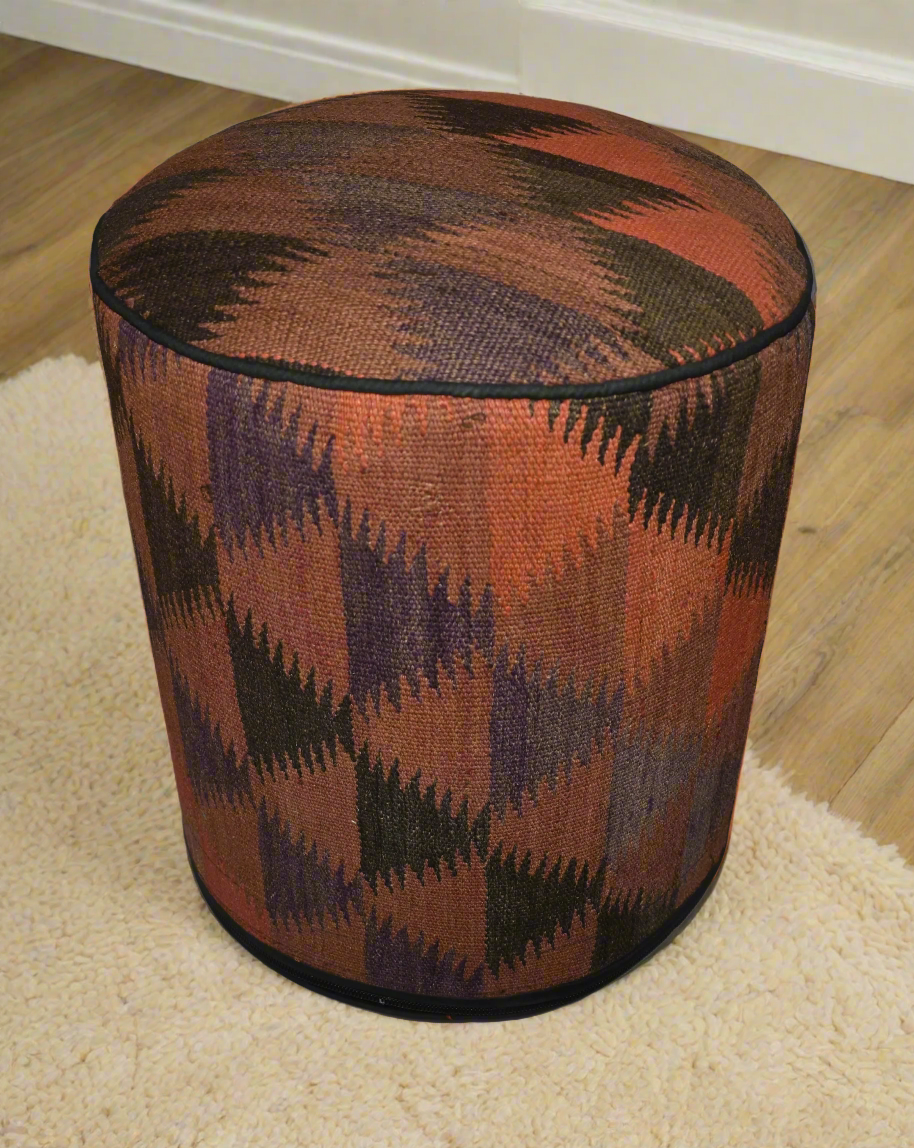 One of a Kind Kilim Rug Pouf Ottoman foot stool - #58