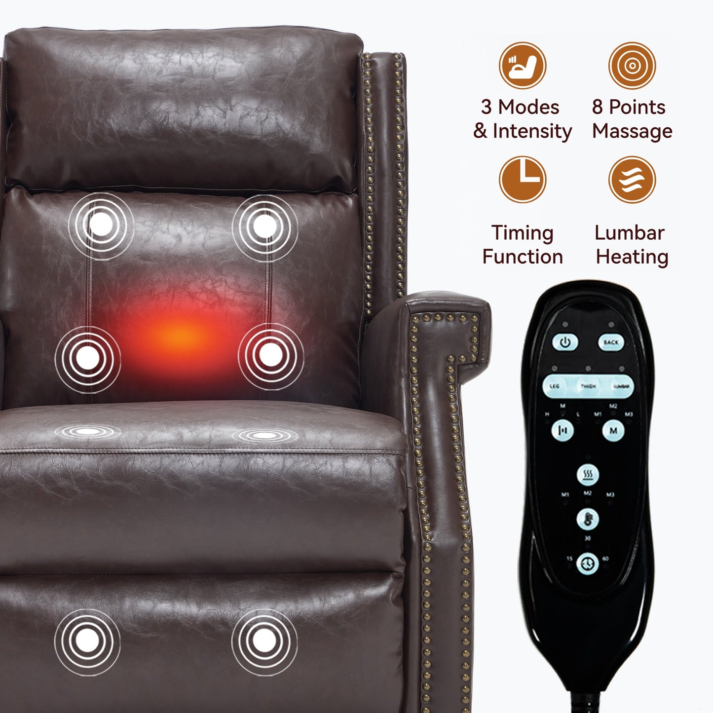 Brown Manual Recliner Chair in Faux Leather
