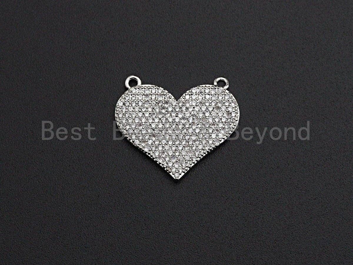 CZ Micro Pave Heart Pendant/Charm, Bracelet Necklace Cubic Zirconia  Heart Pendant Charm, Silver/Gold Tone,24x21mm,sku#Z480