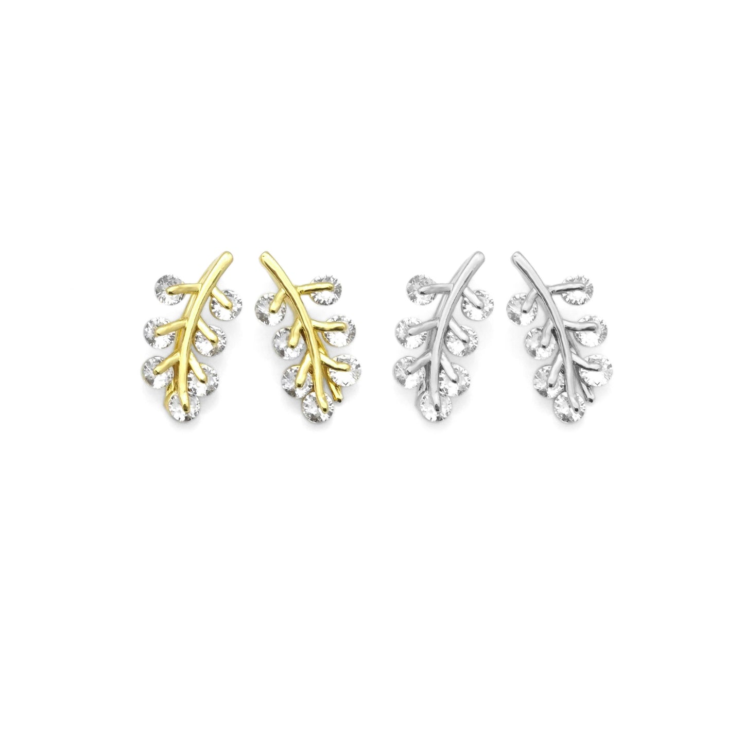 Clear CZ Gold Branch Earrings, Sku#LK829