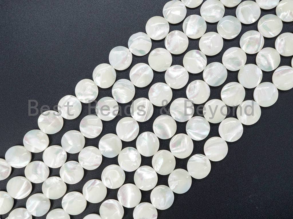 High Quality White Mother of Pearl, Mop Shell, Flat Round White Shell,Coin Smooth Beads,6mm/10mm/12mm/15mm/18mm/20mm, 15inch strand,SKU#T7