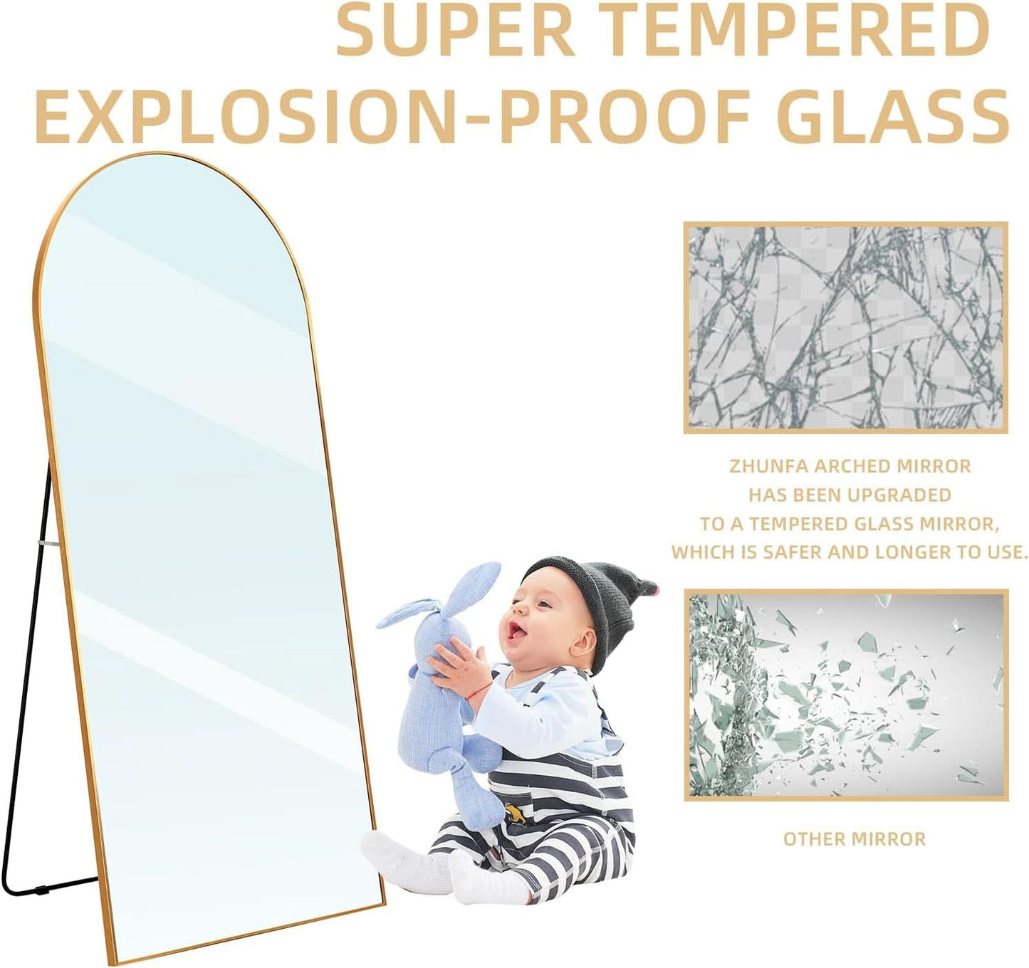 Arched Full Length Mirror 71x32 Inches Gold Aluminum Floor