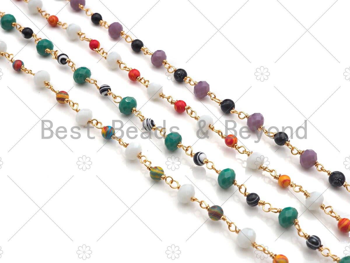 1 Foot/Yard- 6mm/4mm Faceted Roundel Rosary Chain- Brass Wire Wrapped Gold Plated Chain- DIY Necklace/Bracelet Link Findings, sku#V68