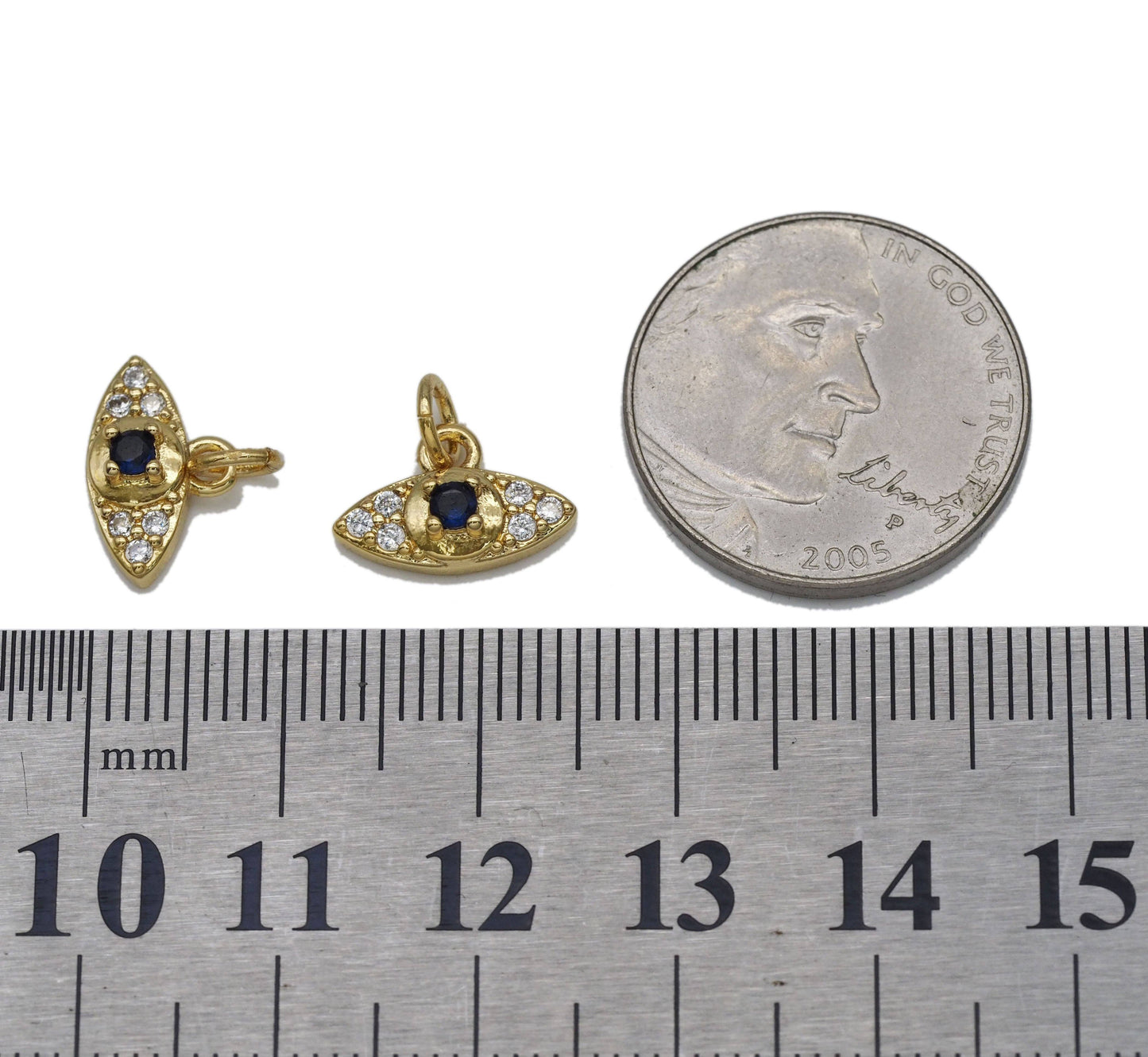 Gold CZ Pave Blue Evil Eye Charm, Sku#LK716