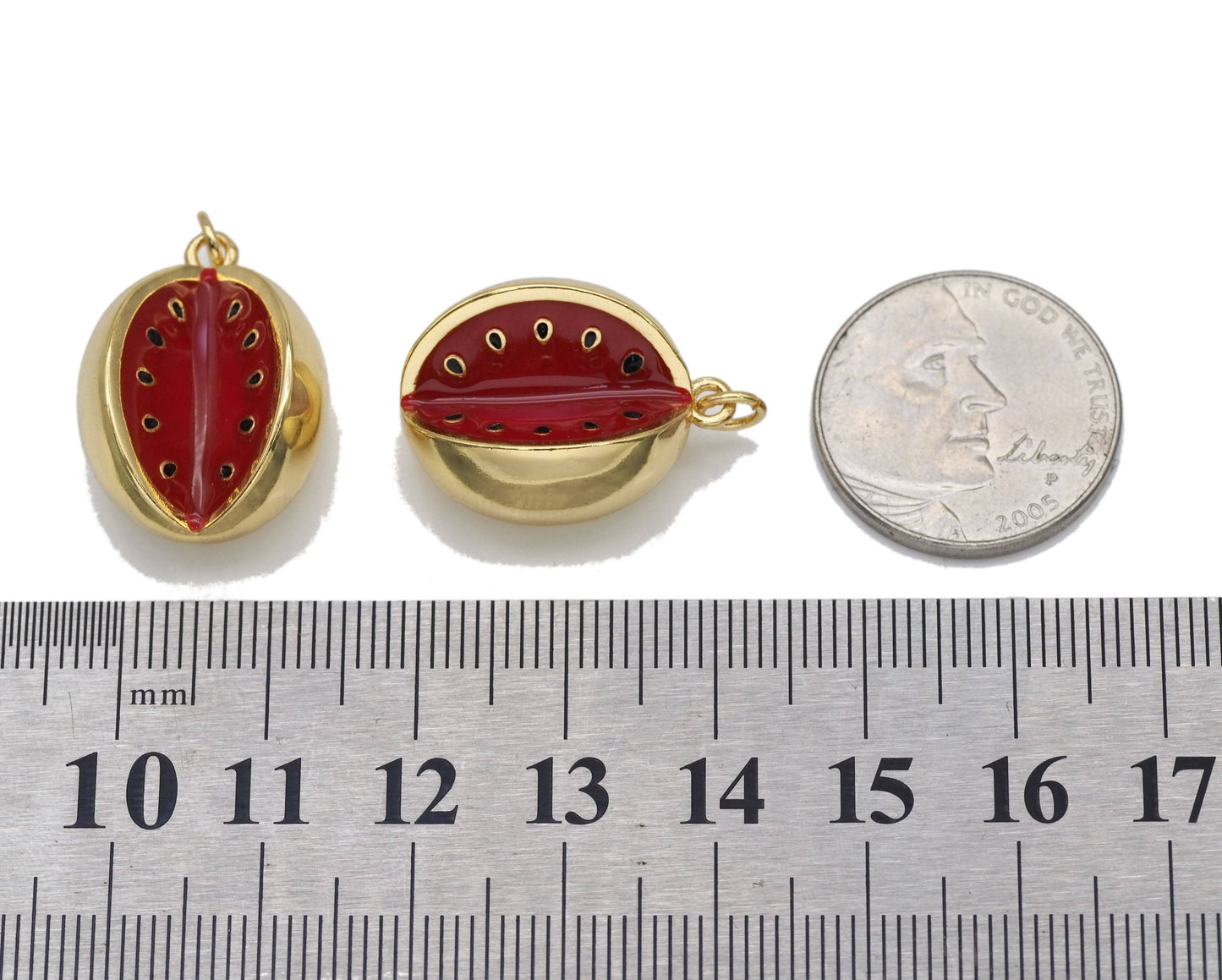 Gold CZ Enamel Watermelon Fruit Charm, Sku#LK730
