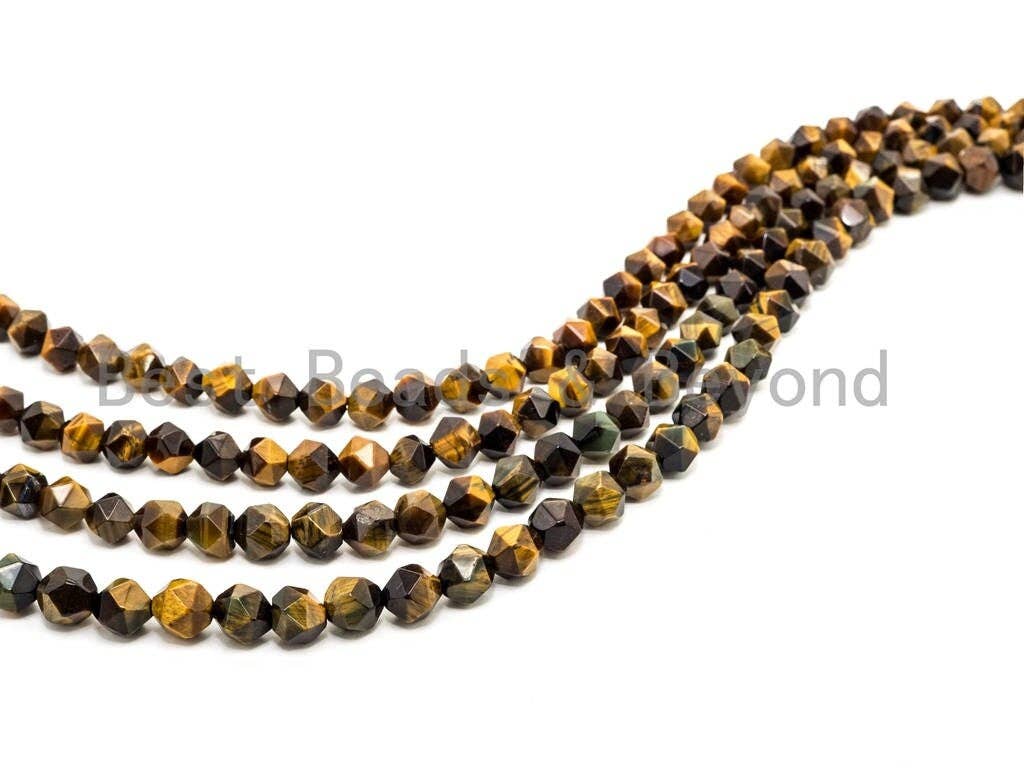 High Quality Natural Brown Tiger Eye Round Faceted Diamond Cut Beads, 6mm/8mm/10mm/12mm beads, 15.5inch strand, SKU#U82