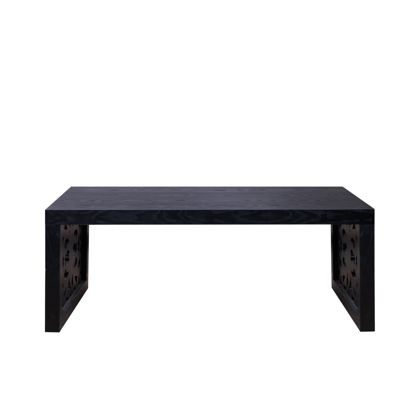 47.2" Solid Black Carved Wood Coffee Table