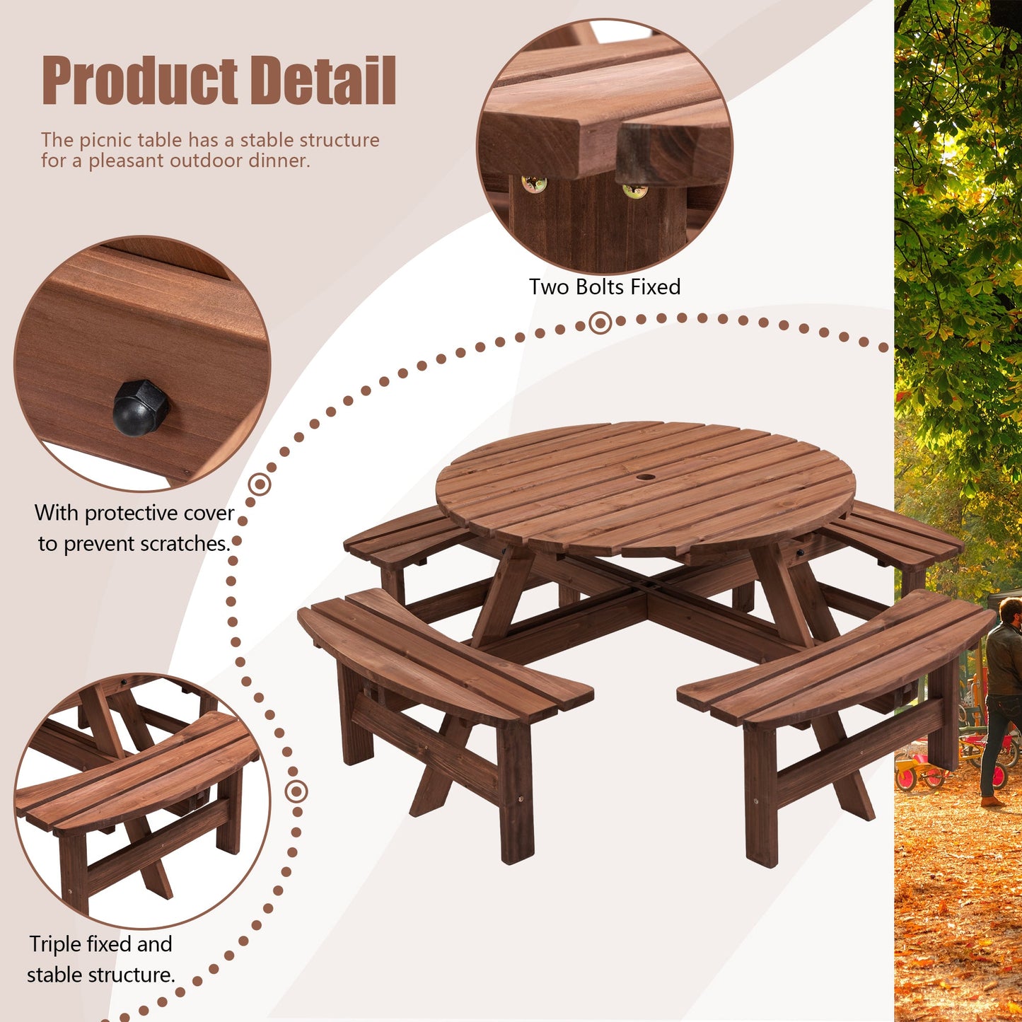 8 Person Wooden Picnic Table