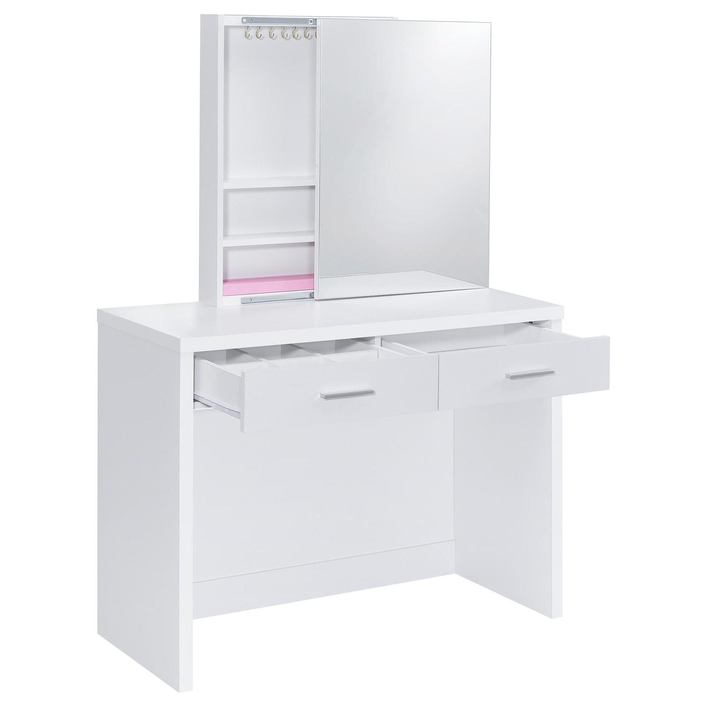 Bunbury Makeup Vanity Table Set Storage Mirror and Stool White