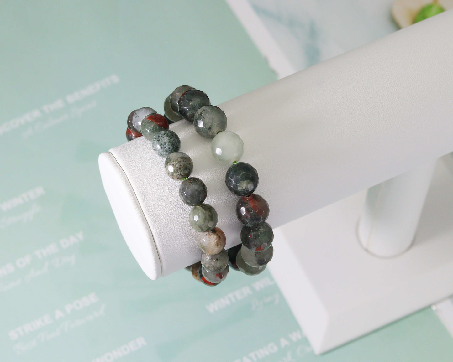 Round Faceted Bloodstone Stretchy Bracelet, Sku#EF112