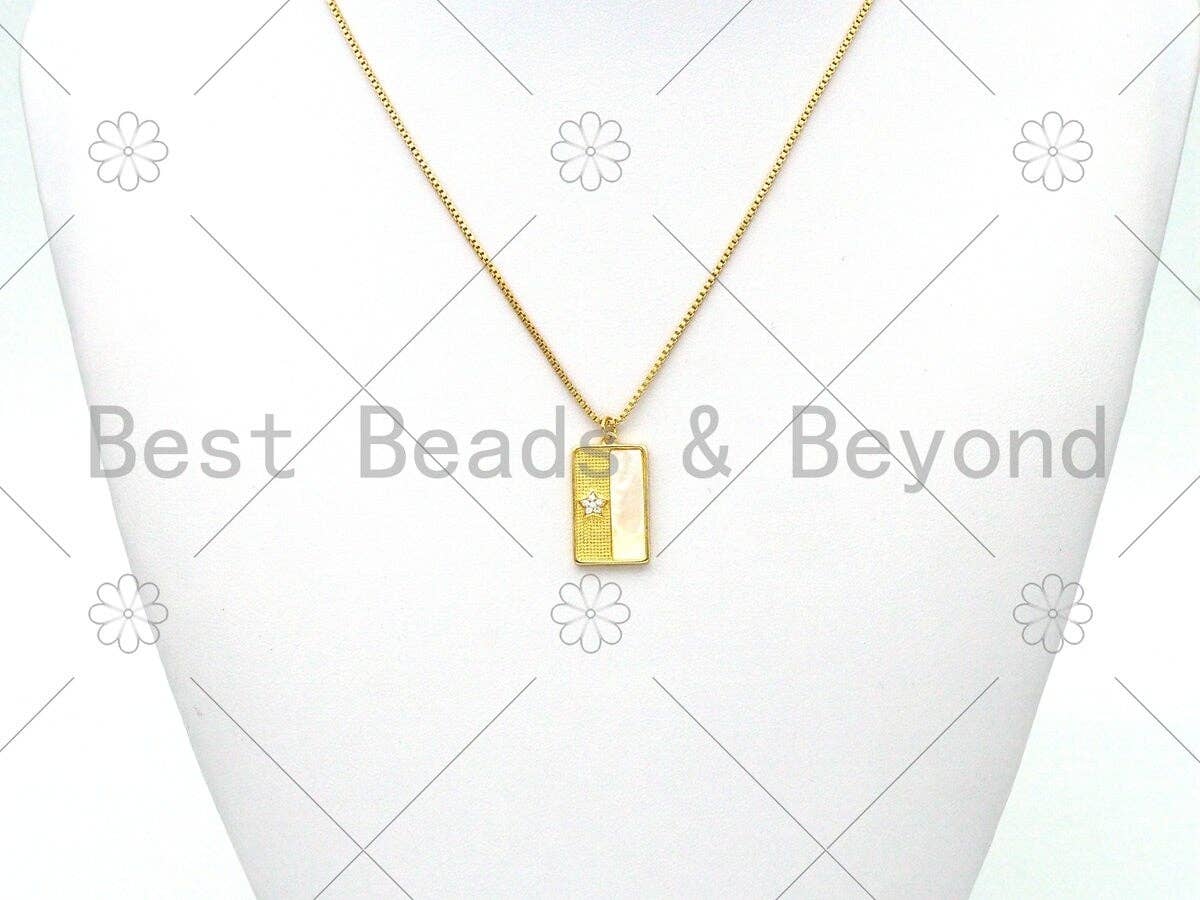 Gold Star Moon Sun with Mother of Pearl On Rectangle Shape Pendant,18K Gold Filled MOP Charm,Necklace Bracelet Pendant,13x22mm,Sku#LK396
