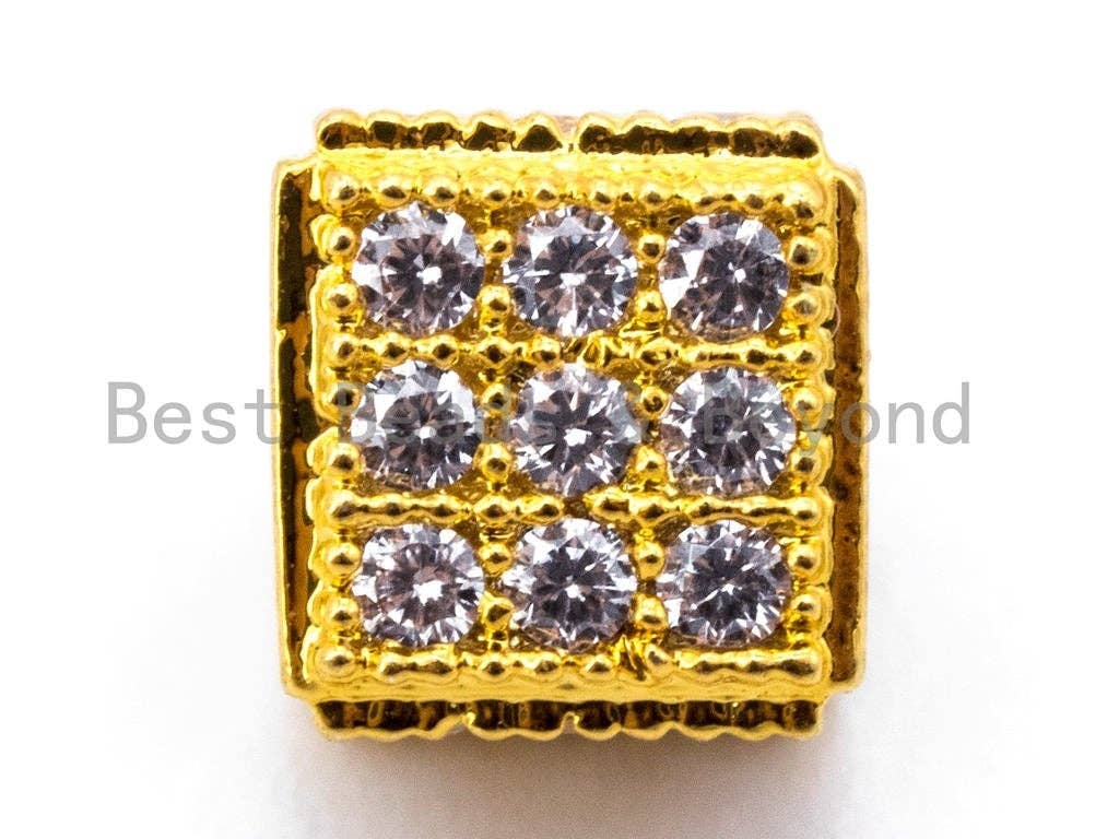 CZ Micro Pave 6mm Cube Spacer Beads, Cubic Zirconia Spacer Beads, Gold,Silver,Rose Gold,Black Tone, sku#C22