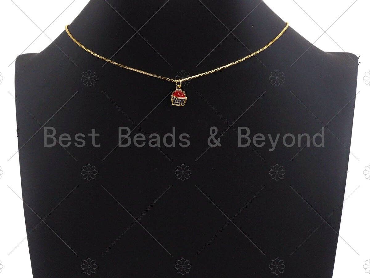CZ Pave Enamel Cupcake Shape Pendant, Red Blue Cupcake Charm, July 4th Jewelry, 9x11mm,sku#LK117