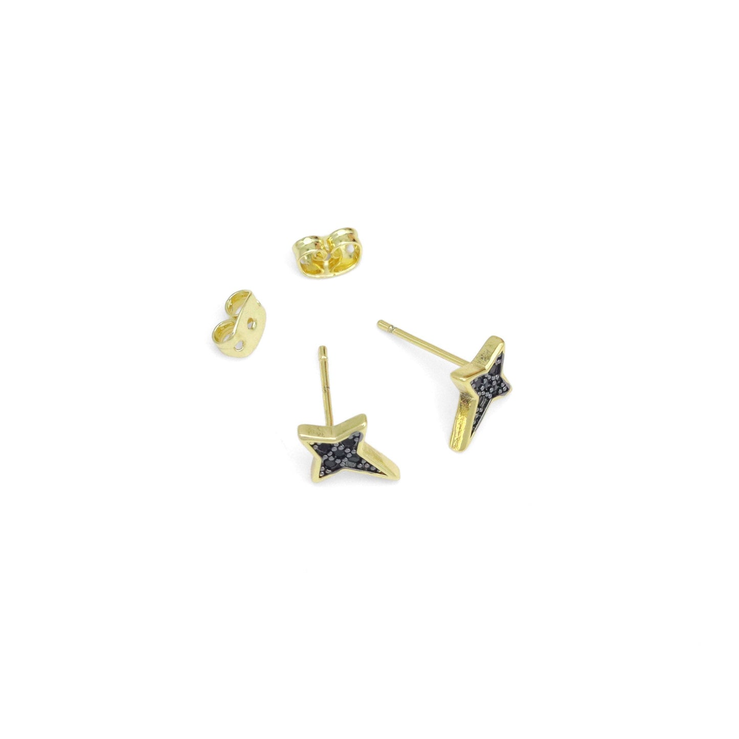 Black CZ North Star Stud Earrings, Sku#LK1002