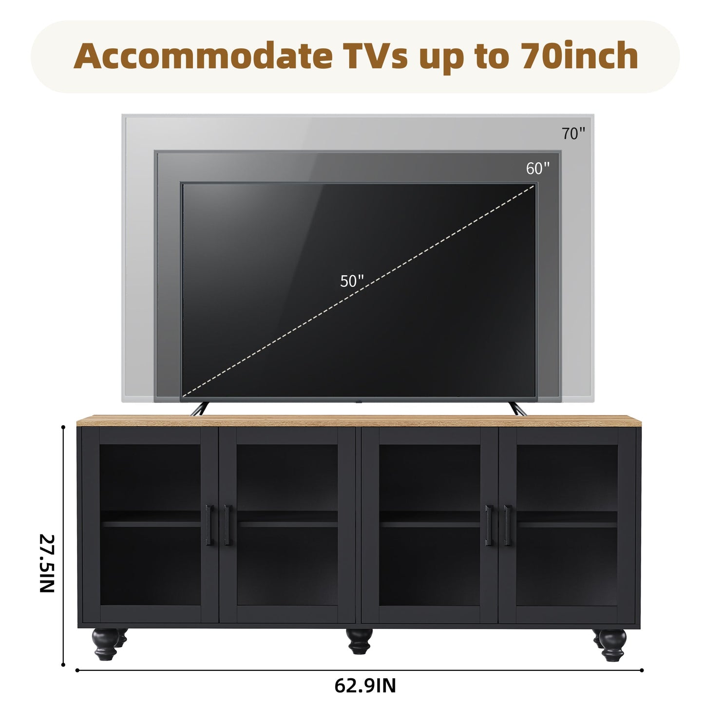 ON-Trend Farmhouse TV Stand with Solid Wood Gourd-Shaped Legs