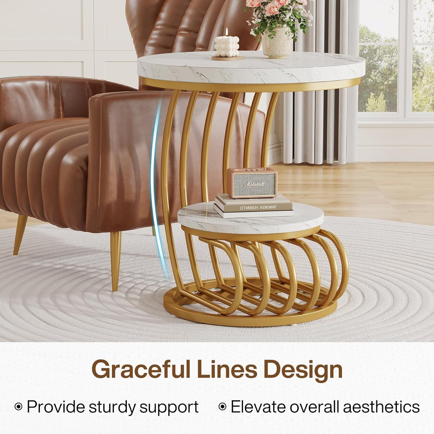 19.68" Modern Round End Table with 2-Tier Storage