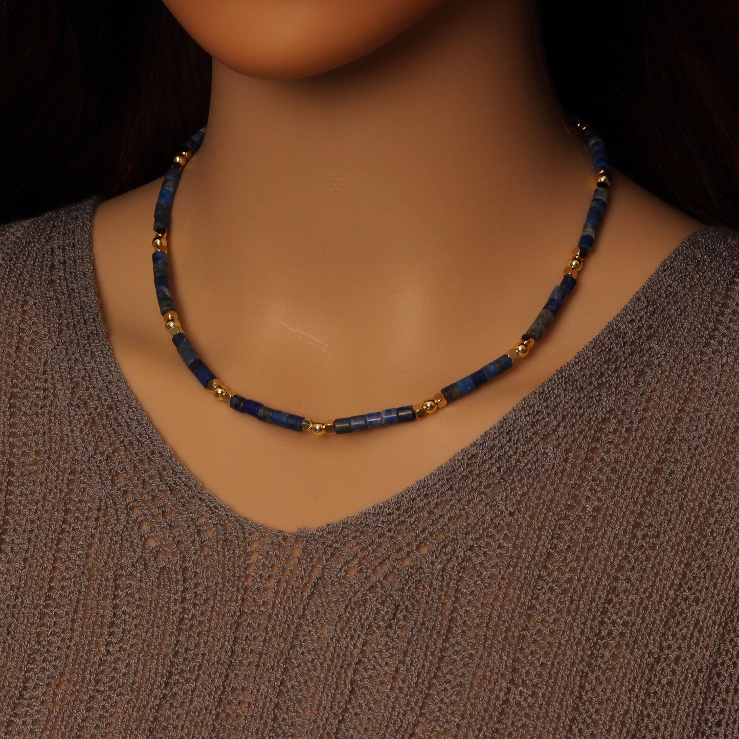 4mm Lapis Tube Beads Necklace, sku#EF543
