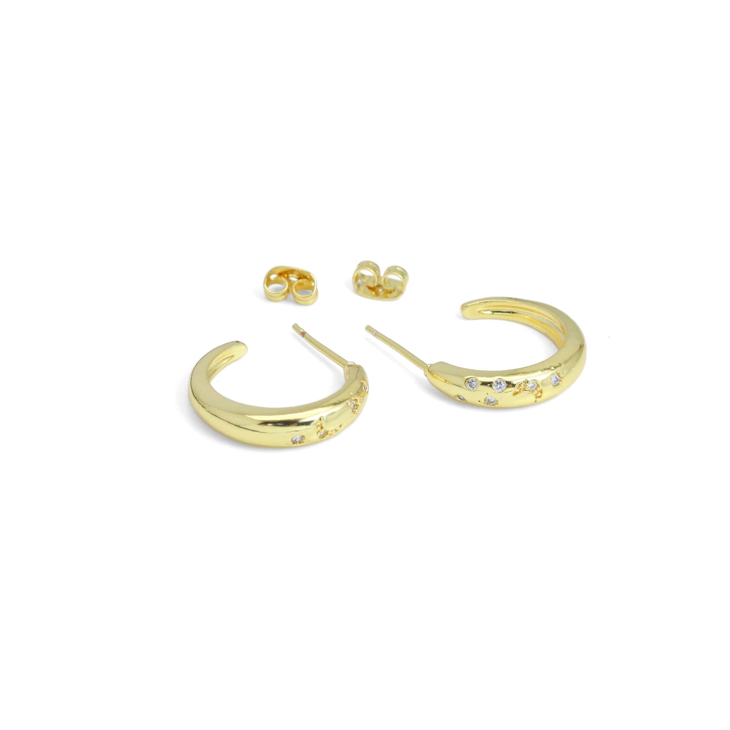 Gold Silver CZ Cresent Moon Star Hoop Earrings, Sku#LX637