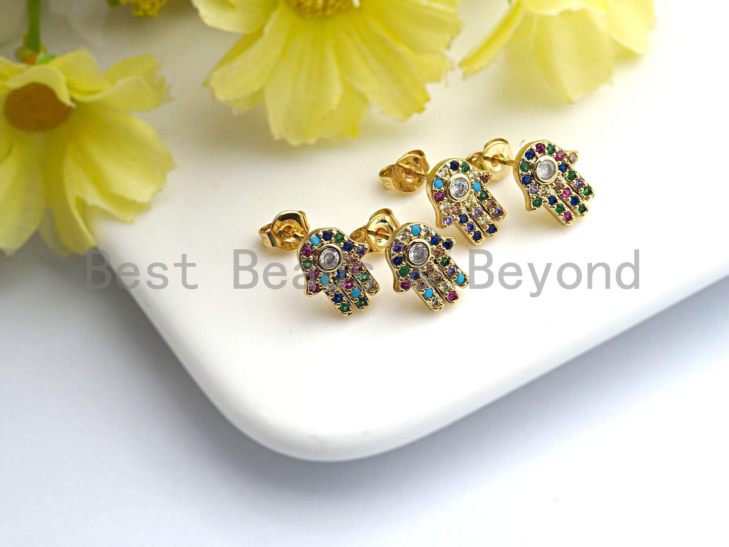 Clorful CZ Cute Hamsa Hand Stud Earring, Sku#J83
