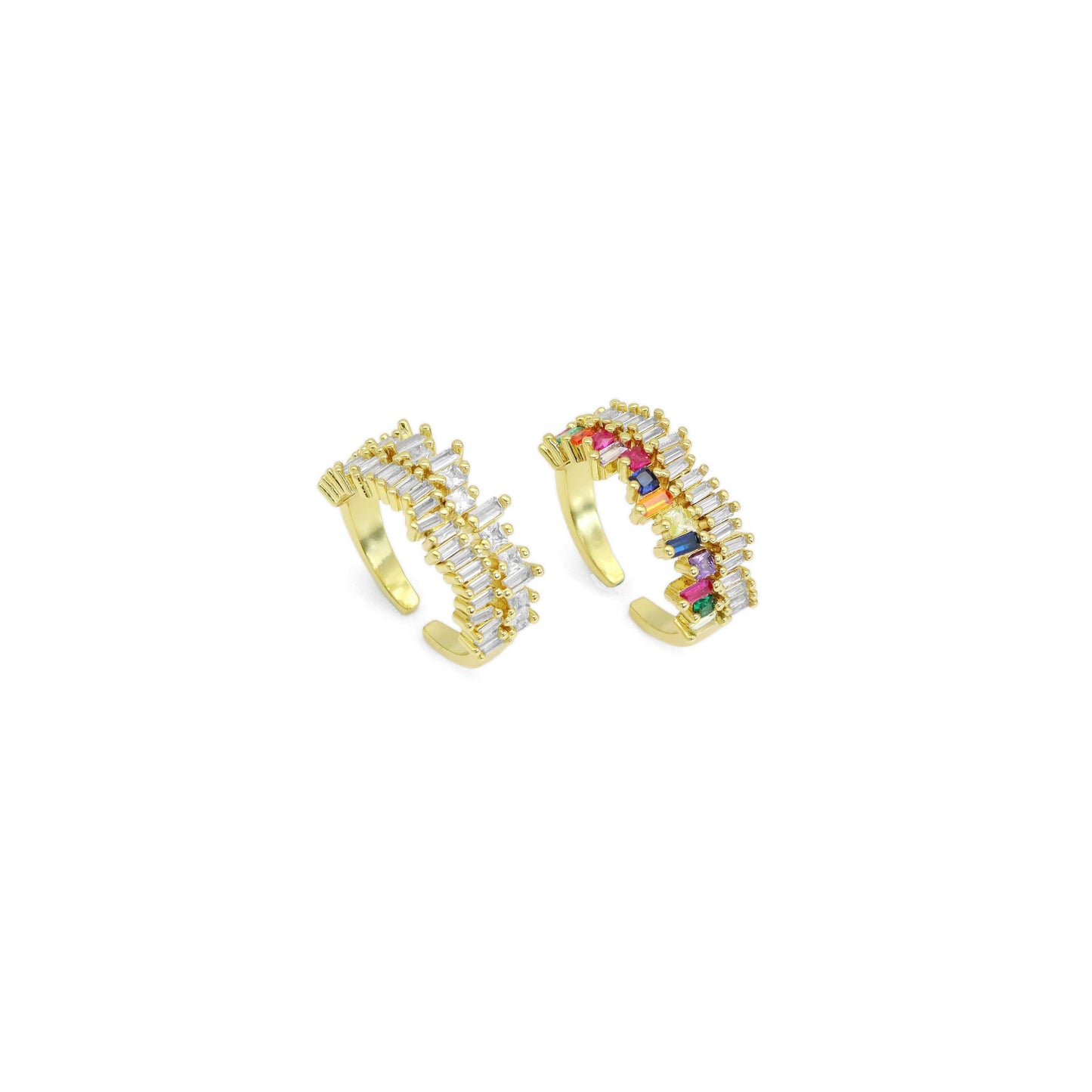 Double Line Baguette CZ Gold Adjustable Ring, Sku#LX501