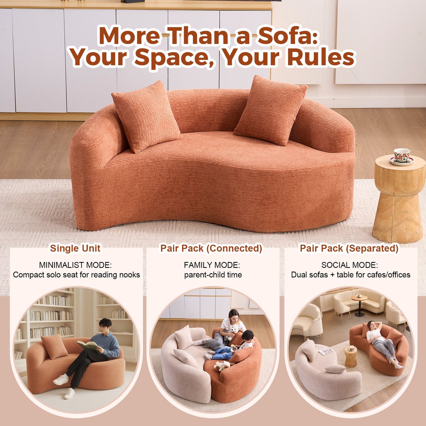 LY-042 S-Curved Chenille Sectional Sofa