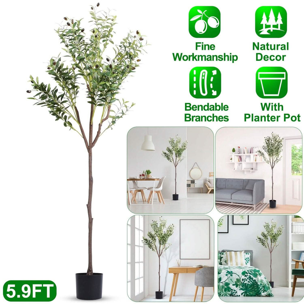 5.9ft Artificial Olive Tree with Lush Olive Branches and Fruits with Black Planter Pot