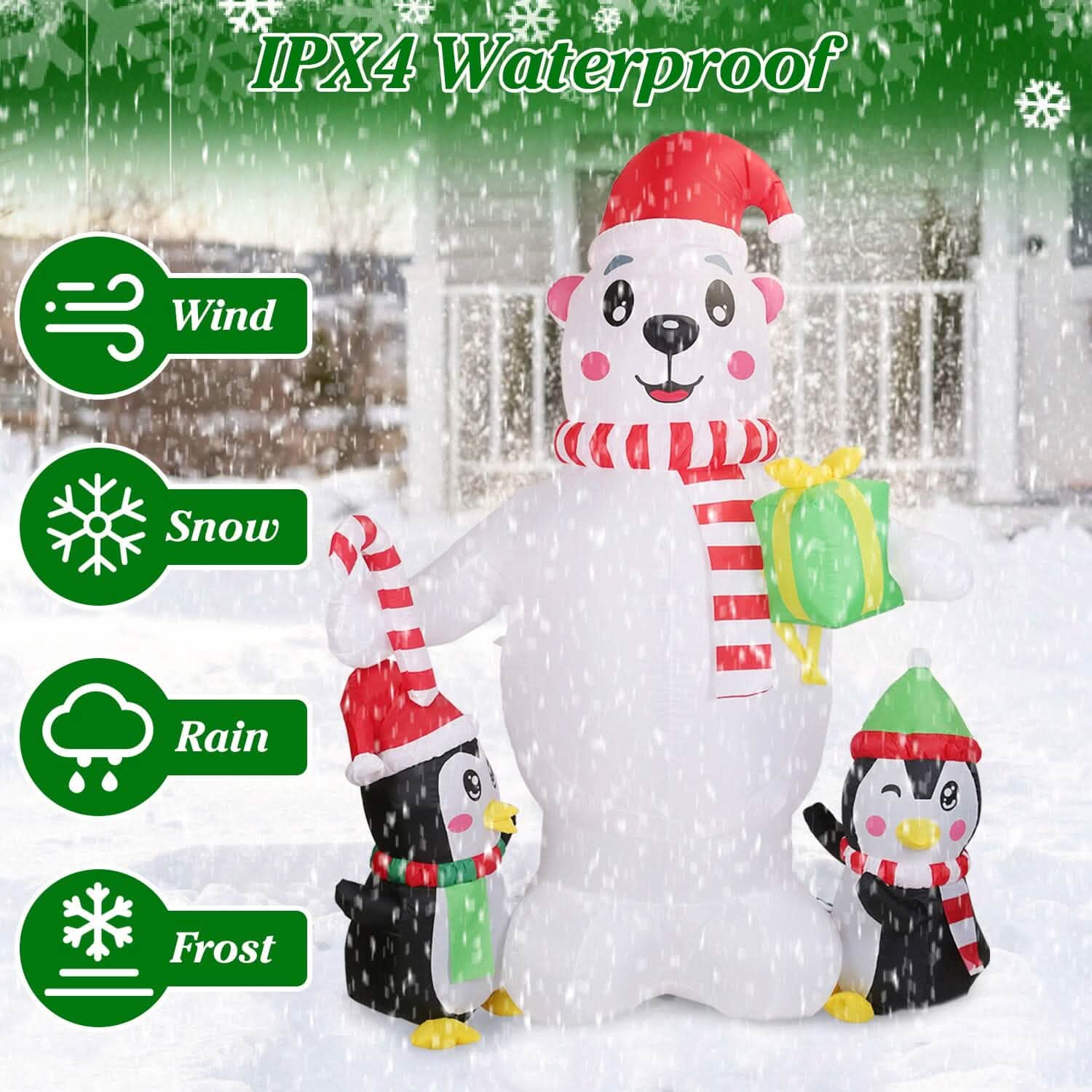 5.9Ft Christmas Inflatable Polar Bear and Penguin Blow Up Yard Outdoor Decoration with LED