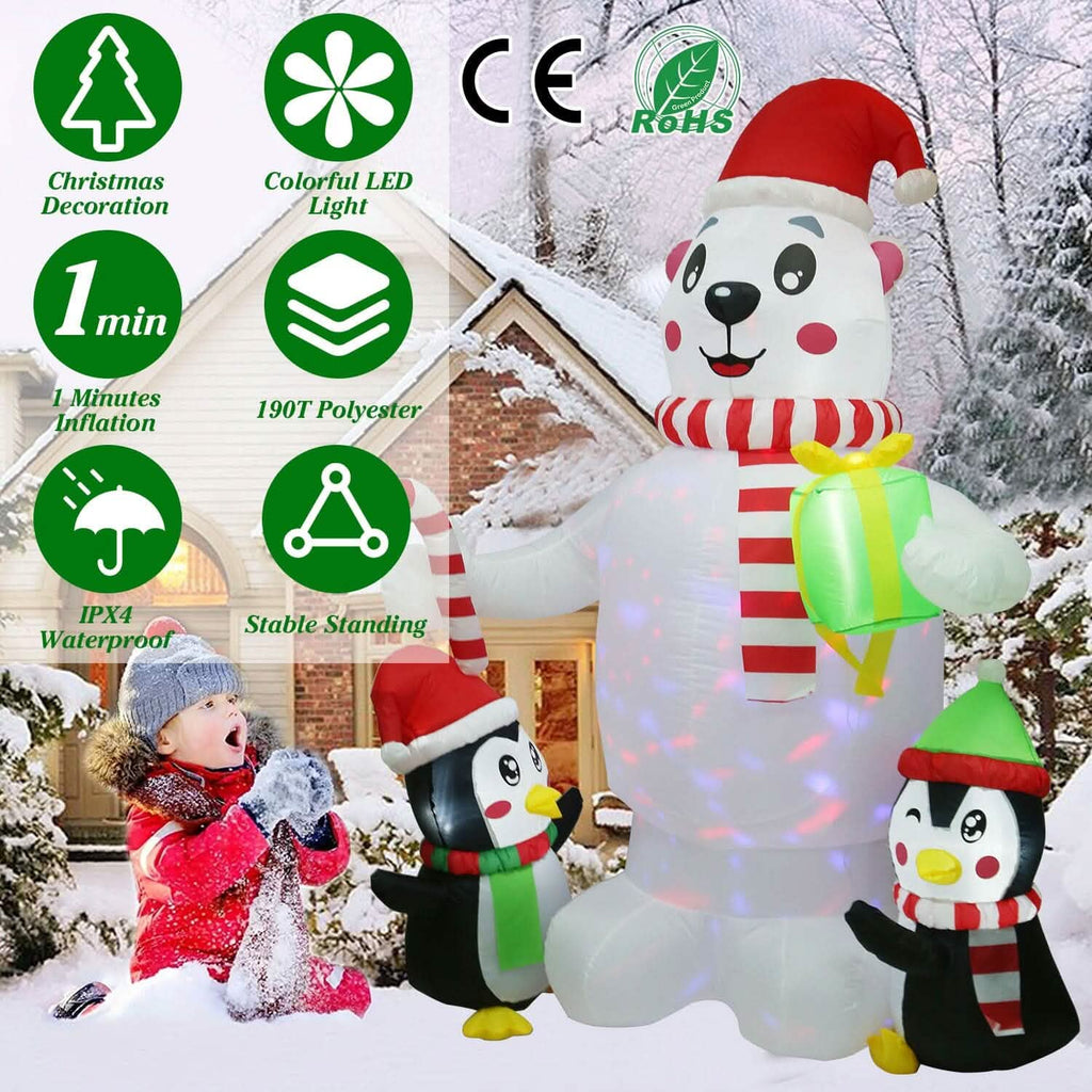 5.9Ft Christmas Inflatable Polar Bear and Penguin Blow Up Yard Outdoor Decoration with LED
