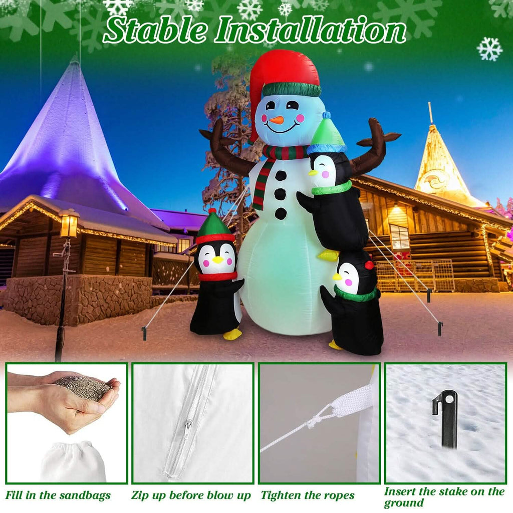 5.9Ft Snowman and Penguin Blow Up Yard Decoration with LED Light Built-in Air Blower