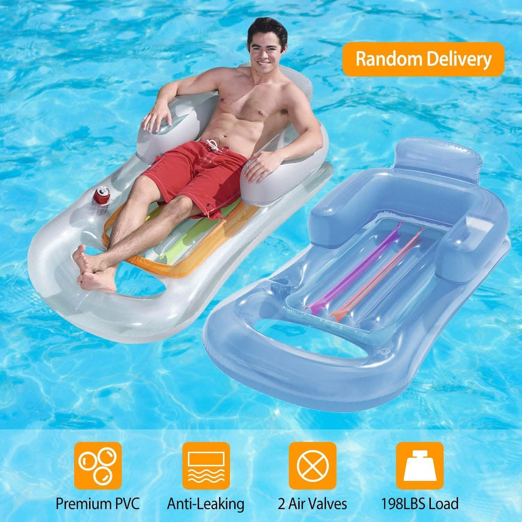 59in Inflatable Pool Float Raft with Headrest Armrest Cupholder