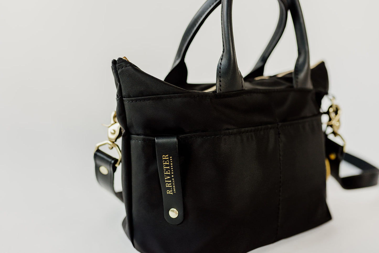 Dot | Small Tote | Black Nylon + Black Leather