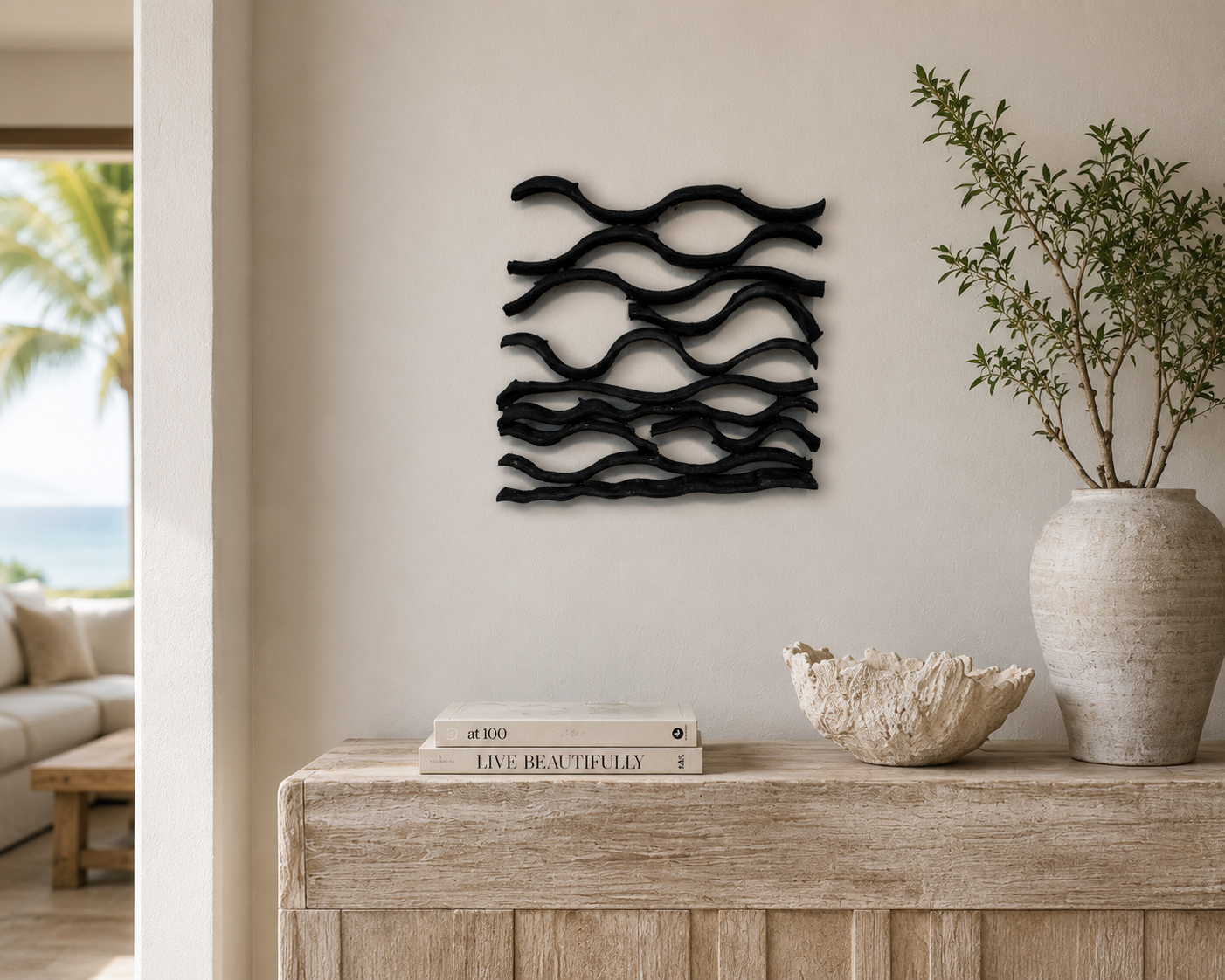 Black Tide Snake Vine Wall Art – 14” x 14”