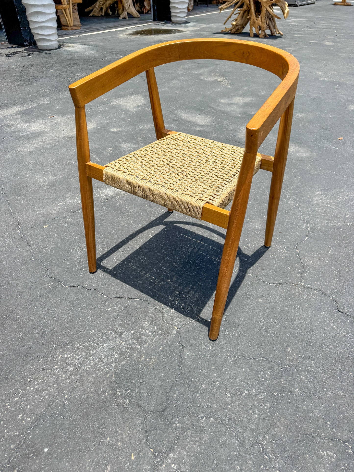 Teak Dining Chair w/woven Rope Seat