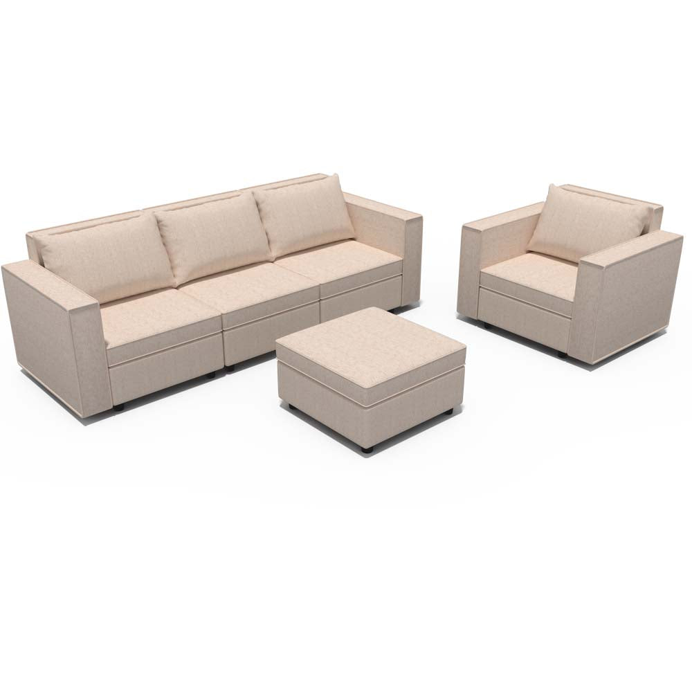 Ainfox 4-Seat and coffee table Modular Sectional Sofa Sleeper Sofa Flannel Sofa with Storage Seat