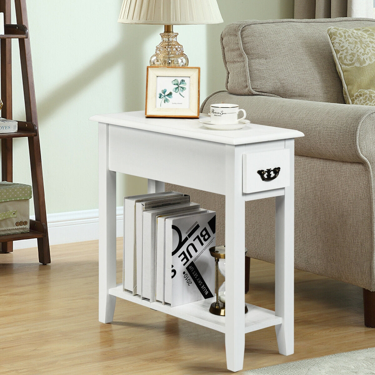 End Table Bedside Sofa End Table Narrow Nightstand with Wooden Legs