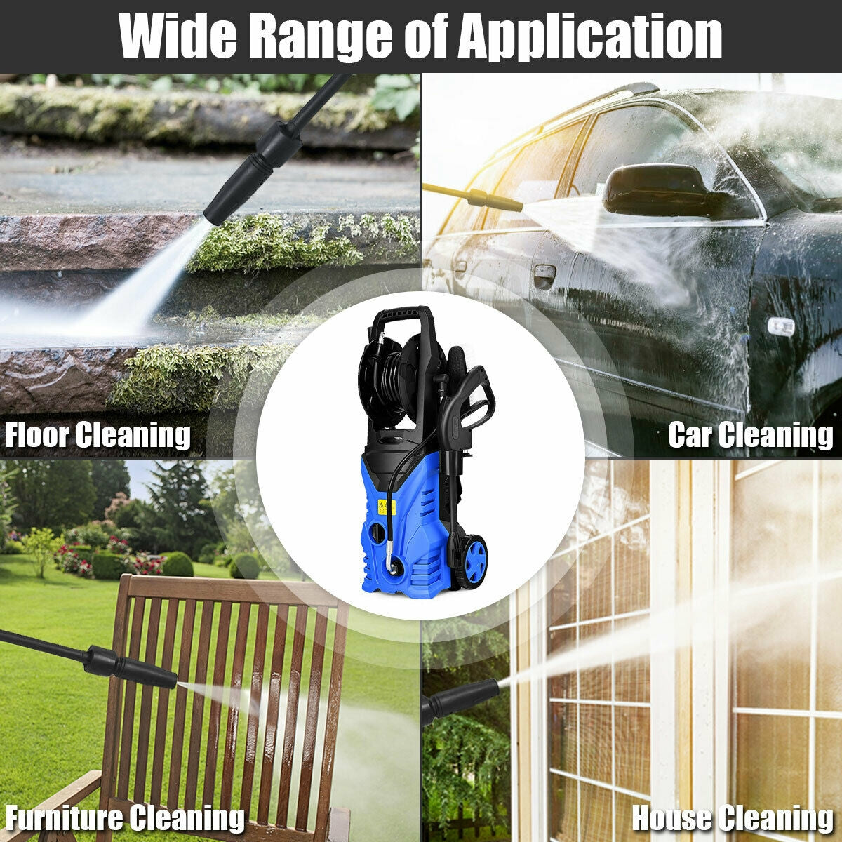 1800W 2030PSI Electric Pressure Washer Cleaner with Hose Reel