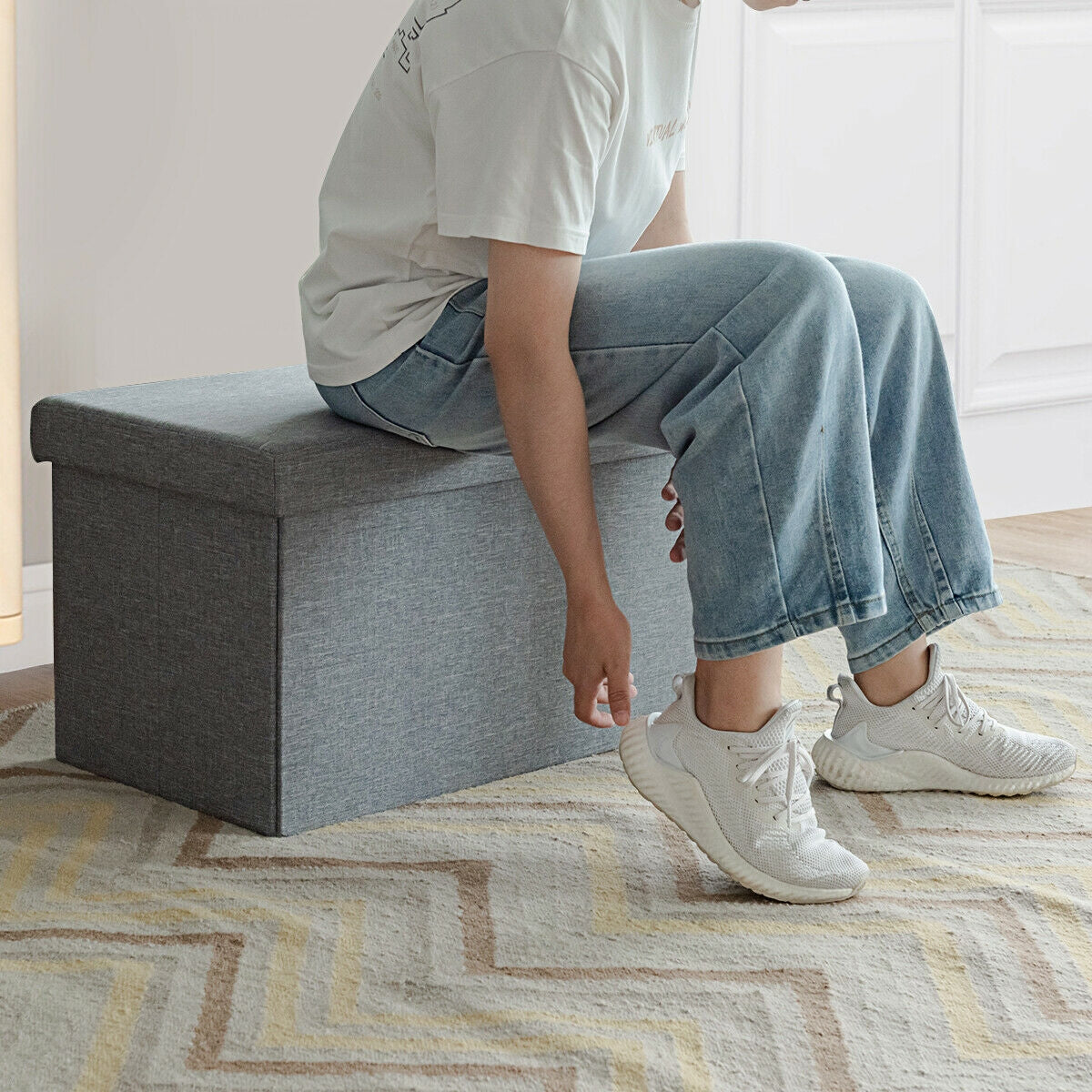 30 Inch Folding Storage Ottoman with Lift Top
