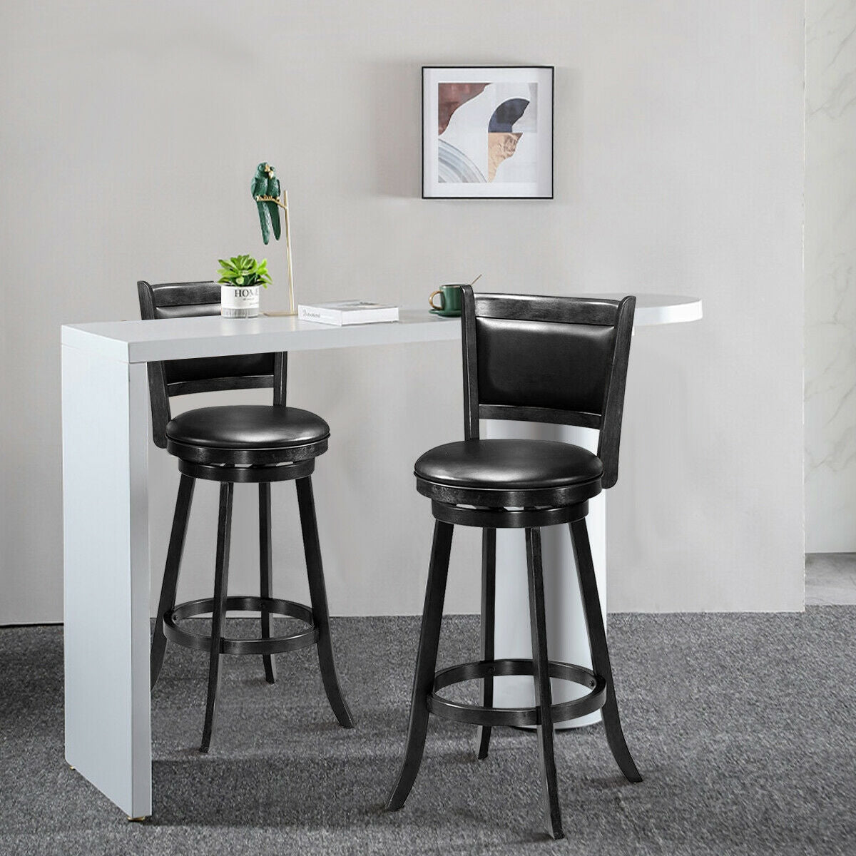 Set of 2 29 Inch Swivel Bar Height Stool Wood Dining Chair Barstool