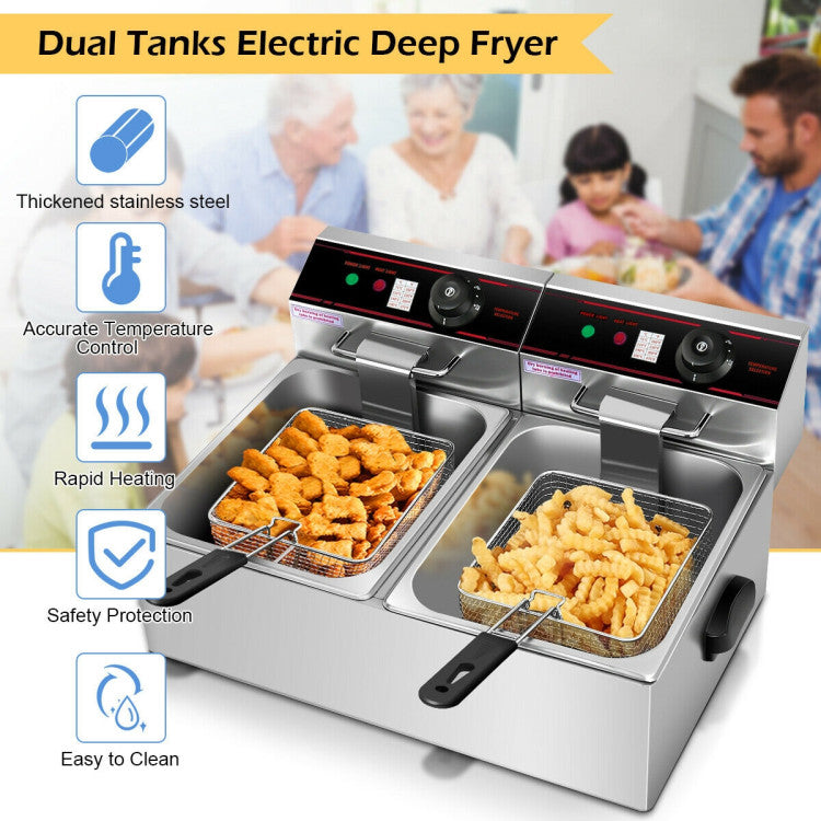 3400W Commercial Electric Fryer Dual Tank
