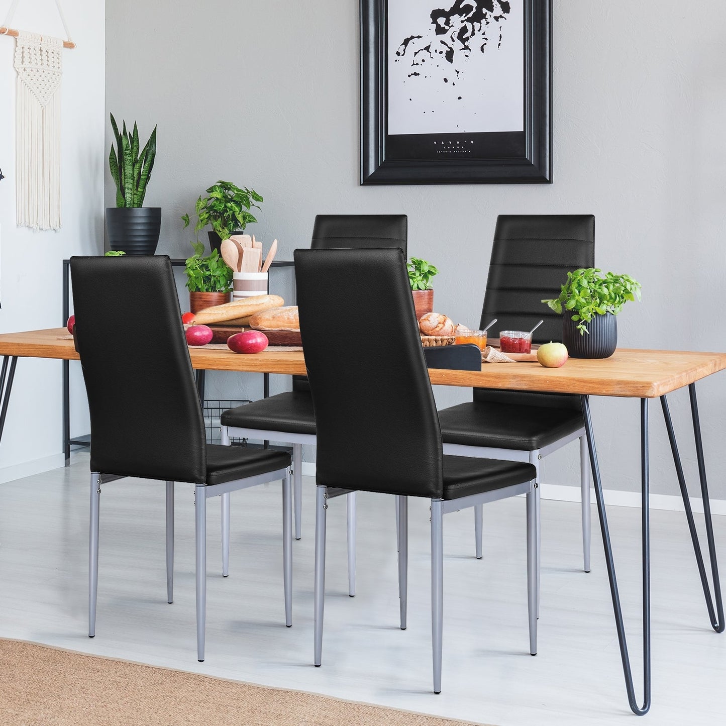 4 pcs PVC Leather Dining Side Chairs Elegant Design
