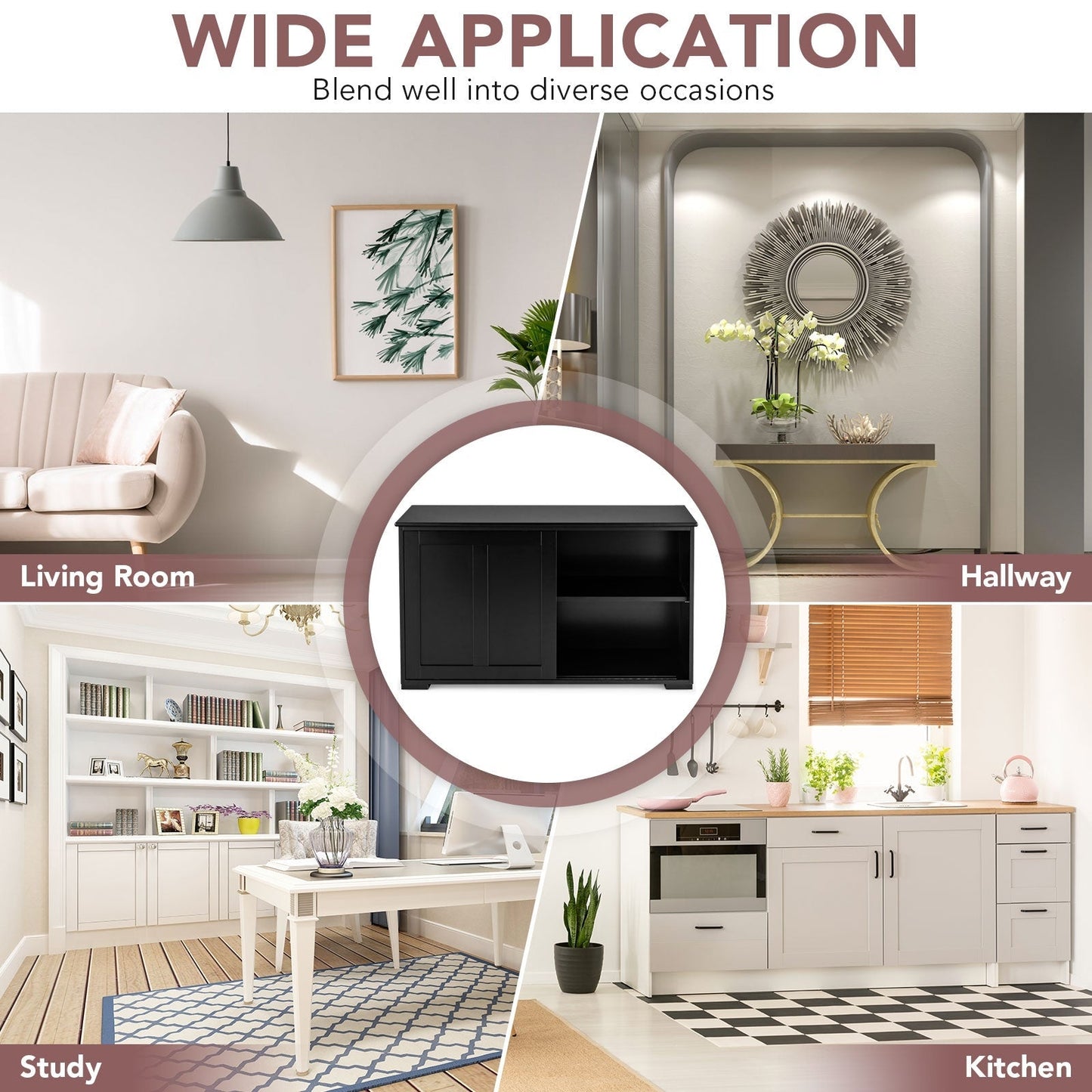 Kitchen Storage Cabinet with Wood Sliding Door